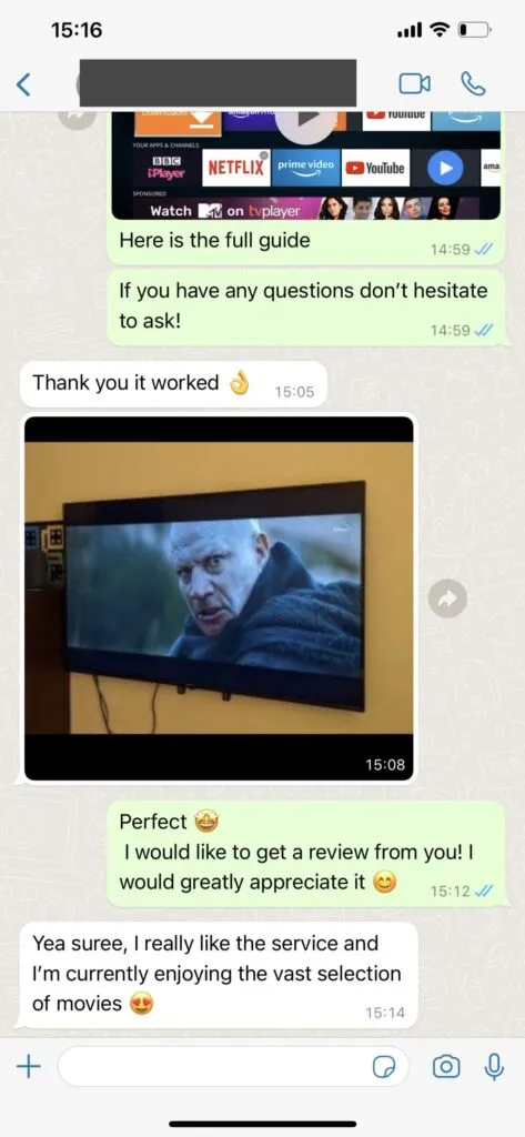 WhatsApp supportchatt och aktivering för nordic iptv king 1