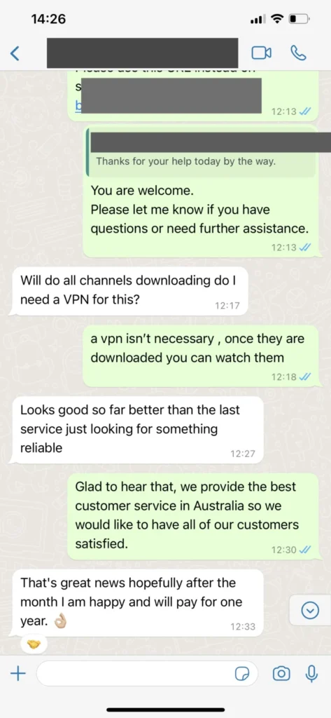 WhatsApp supportchatt och aktivering för nordic iptv king 3